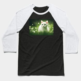 Cute white cat with blue eyes at nature Baseball T-Shirt